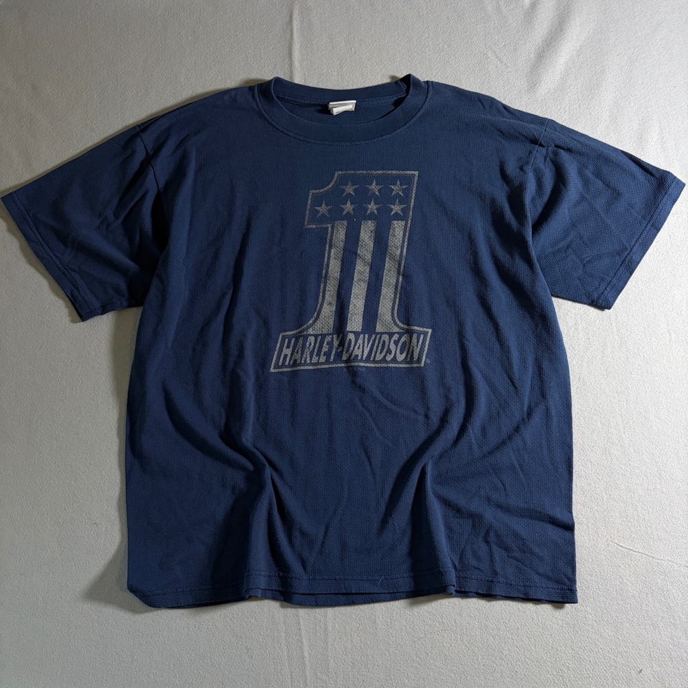 Harley Davidson Shirt Mens 2XL Blue Vehicle City Flint Michigan Graphic Tee 2011